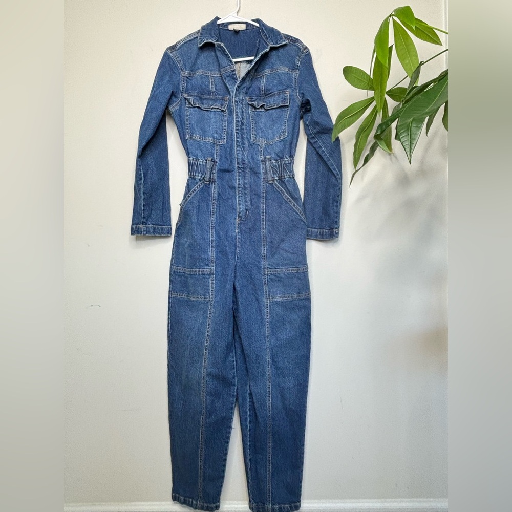 BN12 Universal Thread Women's Blue Denim Jumpsuit Tapered Leg Zip up size 2 - Picture 2 of 8